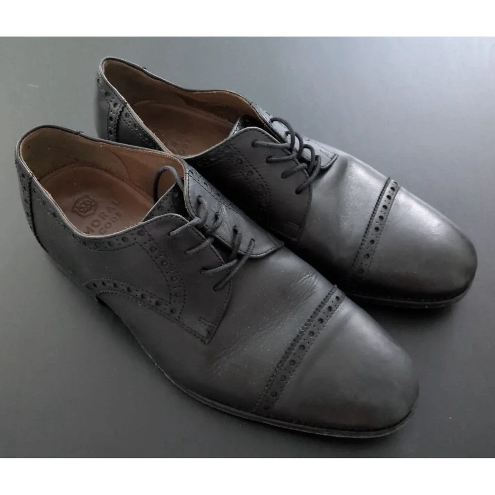 Moral‎ Code Shoes Mens 8.5M Black Leather Newton Cap Toe Dress Casual Derby